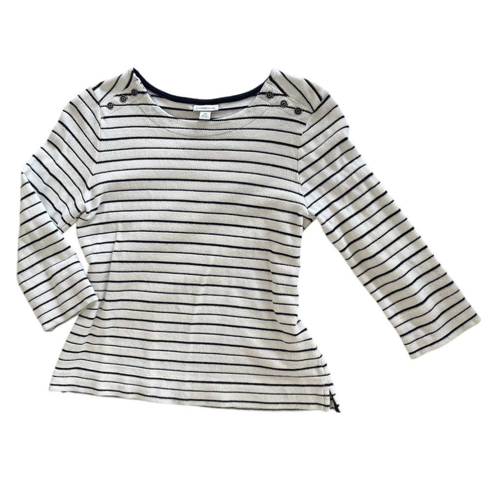 croft & barrow Navy and White Striped Boatneck Long Sleeve Top